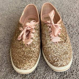Keds x Kate Spade New York glitter rose gold lace-up sneakers women's 8.5